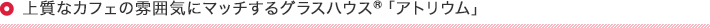 上質なカフェの雰囲気にマッチするグラスハウス「アトリウム」
